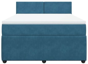 vidaXL Κρεβάτι Boxspring με Στρώμα Μπλε 140x190 εκ. Βελούδινο