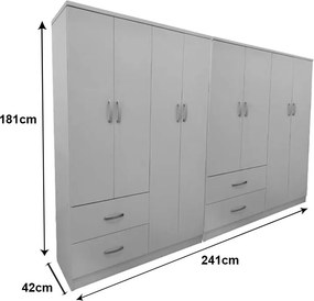 Ντουλάπα οχτάφυλλη Athos pakoworld λευκή 241x42x181εκ
