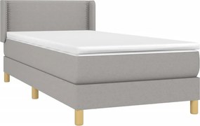vidaXL Κρεβάτι Boxspring με Στρώμα Ανοιχτό Γκρι 90x190 εκ. Υφασμάτινο