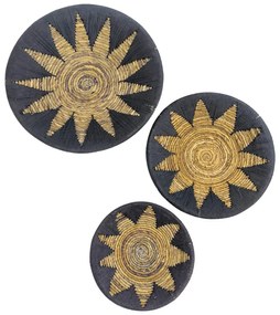 Διακοσμητικό τοίχου Circy Inart σετ 3 τεμ ψάθα σε μαύρη-μπεζ απόχρωση