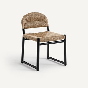 Καρέκλα από λακαρισμένο μασίφ ξύλο δρυ και ψάθα, Lyla