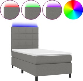 vidaXL Κρεβάτι Boxspring με Στρώμα &amp; LED Σκ.Γκρι 90x200 εκ. Υφασμάτινο
