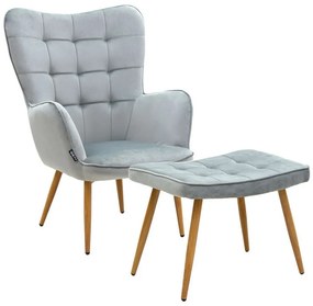 Πολυθρόνα Maddison Με Υποπόδιο 029-000157 Βελούδο Grey-Natural 68x72x98cm