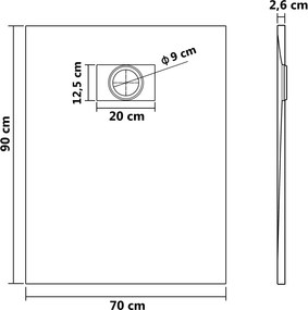 vidaXL Βάση Ντουζιέρας Λευκή 90 x 70 εκ. από SMC