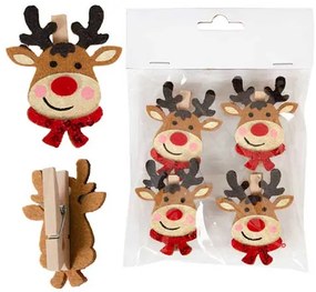 Σετ 4 τεμ. Χριστουγεννιάτικα Στολίδια Τσόχινα με Μανταλάκι 4959b