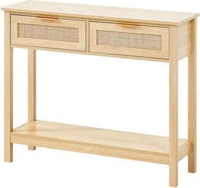 VEVOR Rattan Console Table with 2 Storage Drawers Rattan Sliding Door Natural
