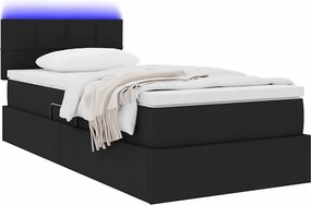 vidaXL LED Κρεβάτι αποθήκευσης με στρώμα Μαύρο 100 x 200 cm Ύφασμα
