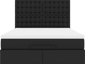VidaXL Οθωμανικό κρεβάτι με στρώμα & LEDs Μαύρο Συνθετικό δέρμα