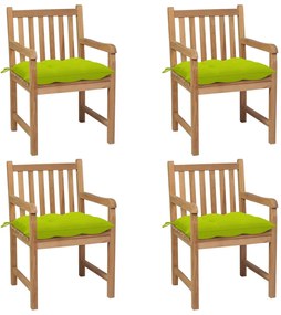 vidaXL Καρέκλες Κήπου 4 τεμ. Μασίφ Ξύλο Teak με Φωτ. Πράσινα Μαξιλάρια