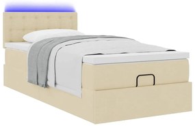 vidaXL Οθωμανικό κρεβάτι με στρώμα &amp; LEDs Cream 100x200 cm Ύφασμα