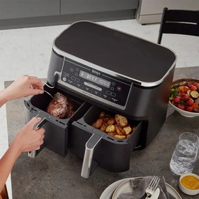 Ninja AF451EU Διπλή φριτέζα ζεστού αέρα, 2470W, 9,5L, 6 προγράμματα, ανεξάρτητες ζώνες, συγχρονισμός, μαύρο χρώμα