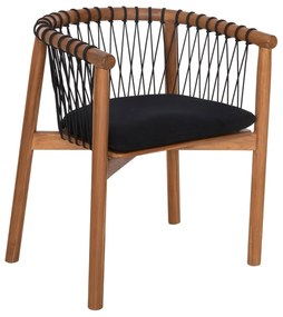 Καρέκλα Πολυθρόνα ADAMA Ξύλο TEAK Φυσικό - Σχοινί & Μαξιλάρι Μαύρο 64x51x73Υεκ. 64x51x73 εκ.