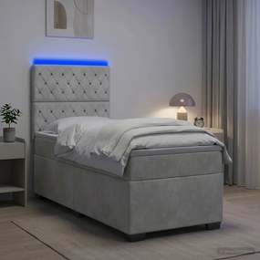 vidaXL Κρεβάτι Box Spring με Στρώμα και LED Ανοιχτό γκρι 90 x 190 cm