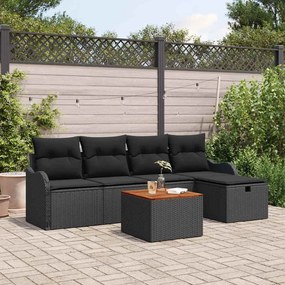 vidaXL Σετ Καναπέ Κήπου με μαξιλάρι 6 pcs Μαύρο Πολυ ράταν