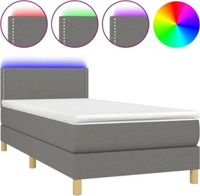 vidaXL Κρεβάτι Boxspring με Στρώμα &amp; LED Σκ.Γκρι 90x200 εκ. Υφασμάτινο