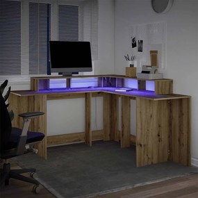 vidaXL Γραφείο με LED Αρτισιανή Δρυς 152x152x91 εκ. Επεξεργασμένο Ξύλο