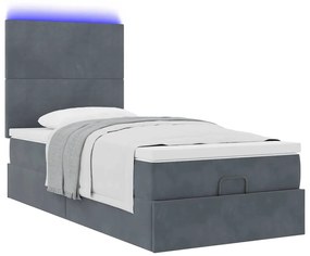 Οθωμανικό κρεβάτι με στρώματα &amp; LEDs Σκούρο γκρι Βελούδο 3314229