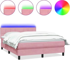 vidaXL Κρεβάτι Boxspring με Στρώμα &amp; LED Ροζ 140x210 εκ. Βελούδινο