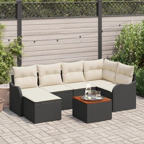 vidaXL Σετ Καναπέ Κήπου 7 pcs Μαύρος, λευκός Μεγάλο Ρατάν & Ύφασμα
