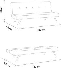 Τριθέσιος Καναπές Κρεβάτι Μαύρο NILUNE 64x180x78