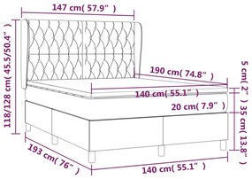 vidaXL Κρεβάτι Boxspring με Στρώμα Σκούρο Γκρι 140x190 εκ. Υφασμάτινο