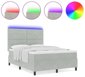vidaXL Κρεβάτι Box Spring με Στρώμα & LED Φως Γκρι 140x200 εκ Βελούδο