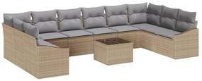 vidaXL Σέτ φαγητού για κήπο με μαξιλάρι 11 pcs Μπεζ, Ανοιχτό Γκρι