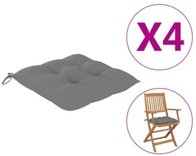 Μαξιλάρια Καρέκλας Κήπου 4 τεμ. Γκρι 40x40x7 εκ. Υφασμάτινα