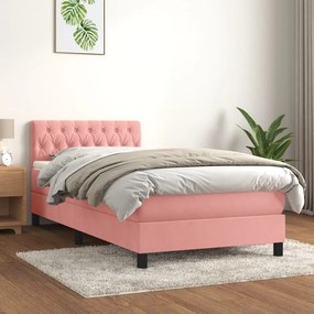 Κρεβάτι Boxspring με Στρώμα Ροζ 90x200 εκ. Βελούδινο - Ροζ