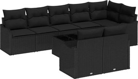 vidaXL Σετ Καναπέ Κήπου 9 pcs Μαύρο συνθετικό ρατάν