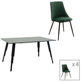 Τραπεζαρία Lifo - Giselle (Σετ 5Τμχ) 096-000031 140x80x75cm Cement-Green 4 Θέσεων Mdf,Μέταλλο,Ύφασμα