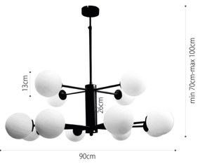 Κρεμαστό φωτιστικό από μαύρο μέταλλο και λευκή οπαλίνα 12XG9 D:100cm (5315-12) - Μέταλλο - 5315-12