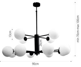 Κρεμαστό φωτιστικό από μαύρο μέταλλο και λευκή οπαλίνα 12XG9 D:100cm (5315-12) - 5315-12
