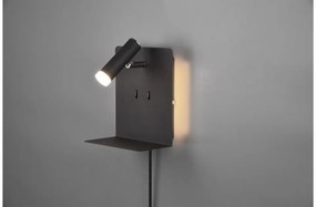 Απλίκα Φωτιστικό Τοίχου 1xLED 3W 2xLED 1,5W Reading Light-Ράφι USB Element Trio Lighting-222570232-Μαύρο 222570232