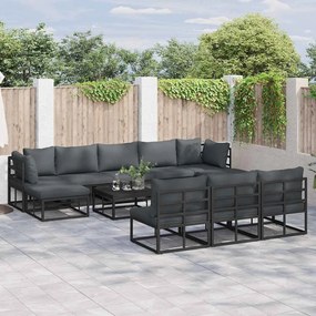 vidaXL Σετ Καναπέ Κήπου με μαξιλάρι 11 pcs Μαύρο Αλουμίνιο