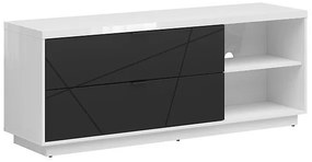 Τραπέζι Tv Boston CE104, Γυαλιστερό λευκό, Μαύρο ματ, Αριθμός συρταριών: 2, 156x61x43cm, 43 kg | Epipla1.gr