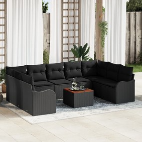 vidaXL Σετ Καναπέ Κήπου 10 pcs Μαύρο Μεγάλο