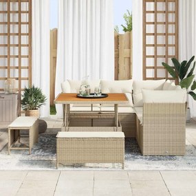 vidaXL Σετ Καναπέ Κήπου Ρυθμιζόμενο ύψος 8 pcs Μπεζ συνθετικό ρατάν