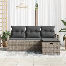 vidaXL Σετ Καναπέ Κήπου με μαξιλάρι 4 pcs Γκρι Πολυ ράταν
