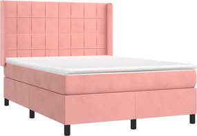 vidaXL Κρεβάτι Boxspring με Στρώμα Ροζ 140x190 εκ. Βελούδινο