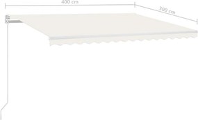 vidaXL Χειροκίνητη τέντα με ηλιακό LED 4 x 3 m Κρεμ 100% Πολυεστέρας