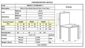 Καρέκλα Μεταλλική BELLA Βαφή Φυσικό/Ύφασμα Lime 54x56x77cm (Σετ 4 ΤΕΜ)