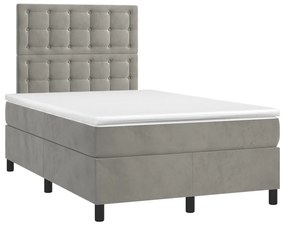 vidaXL Κρεβάτι Boxspring με Στρώμα &amp; LED Αν.Γκρι 120x190εκ. Βελούδινο