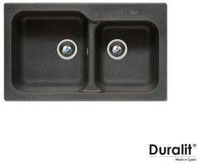 Duralit KZ200 Negro Grafito Ένθετος Συνθετικός Νεροχύτης Με 2 Γούρνες 83x50 cm