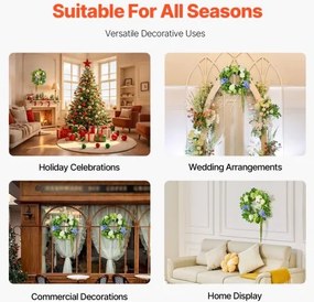 VEVOR Artificial Decorative Wreath 23 in Blue White Green with Hydrangeas Roses