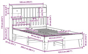 Σκελετός Κρεβ. Χωρίς Στρώμα Καφέ Κεριού 120x200 εκ Μασίφ Πεύκο - Καφέ