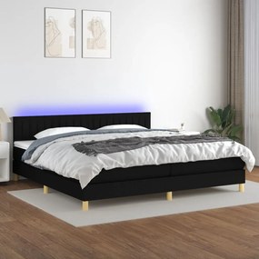 vidaXL Κρεβάτι Boxspring με Στρώμα & LED Μαύρο 200x200 εκ. Υφασμάτινο