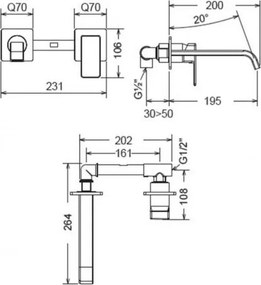 La Torre Profili Plus 46200 Chrome - Εντοιχιζόμενη μπαταρία νιπτήρα
