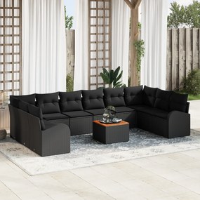 vidaXL Σετ Καναπέ Κήπου 11 pcs Μαύρο Μεγάλο Ρατάν