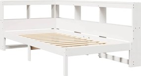 vidaXL Κρεβάτι Βιβλιοθήκη Χωρίς Στρώμα Λευκό 75x190 εκ Μασίφ Πεύκο